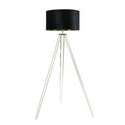 ValueLights Aero Hairpin Gold Tripod Floor Lamp with Velvet & Gold Drum Lamp Shade in Black - thumbnail 2