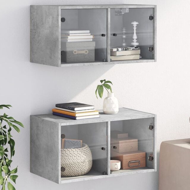 Berkfield Home Wall Cabinets with Glass Doors 2 pcs Concrete Grey 68.5x37x35 cm - image 1
