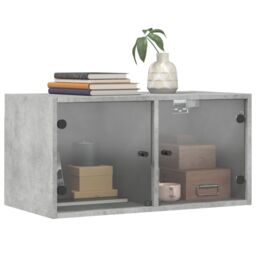 Berkfield Home Wall Cabinets with Glass Doors 2 pcs Concrete Grey 68.5x37x35 cm - thumbnail 4