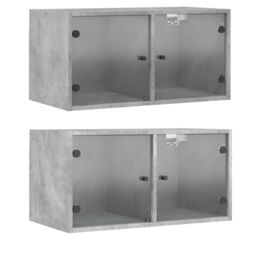 Berkfield Home Wall Cabinets with Glass Doors 2 pcs Concrete Grey 68.5x37x35 cm - thumbnail 2