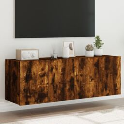 Berkfield Home TV Wall Cabinets with LED Lights 2 pcs Smoked Oak 60x35x41 cm in Brown - Size: 60 x 35 x 41 cm - thumbnail 1