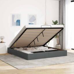 Berkfield Home Ottoman Bed Frame without Mattress Dark Grey Super King Fabric - thumbnail 2