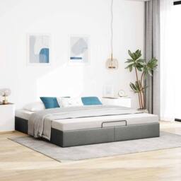 Berkfield Home Ottoman Bed Frame without Mattress Dark Grey Super King Fabric - thumbnail 3