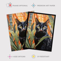 Wee Blue Coo Wall Art Print Botanical Black Cat Lovers Portrait Living Room Framed - Size: A4 - thumbnail 2
