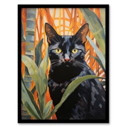 Wee Blue Coo Wall Art Print Botanical Black Cat Lovers Portrait Living Room Framed - Size: A4 - thumbnail 1