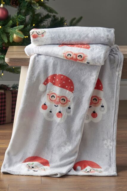 Catherine Lansfield 'Christmas Santa Spec-Tacular' Cosy Fleece Blanket Throw in Grey - Size: 130 cm x 170 cm - image 1