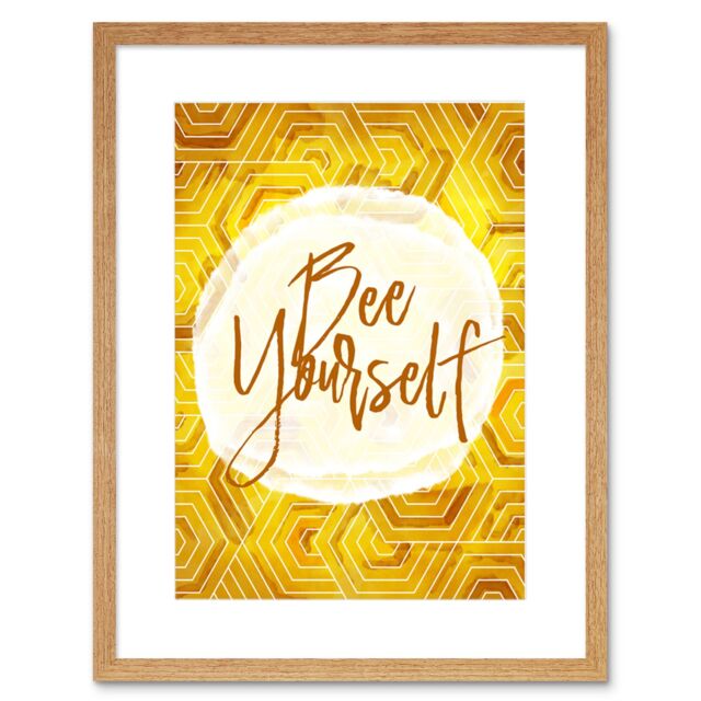 "Artery8 Wall Art Print Bee Be Yourself Honeycomb Artwork Framed 9X7 Inch in Beige - Size: W7"" x H9""" - image 1