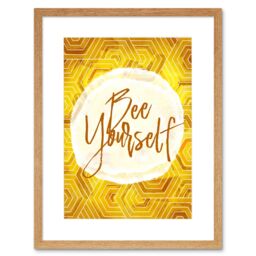 "Artery8 Wall Art Print Bee Be Yourself Honeycomb Artwork Framed 9X7 Inch in Beige - Size: W7"" x H9""" - thumbnail 1