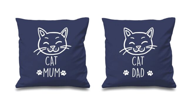 "60 SECOND MAKEOVER Cat Mum Cat Dad Navy Cushion Covers 16"" x 16"" Couples Cushions Valentines Anniversary Boyfriend - Size: 40 cm x 40 cm"