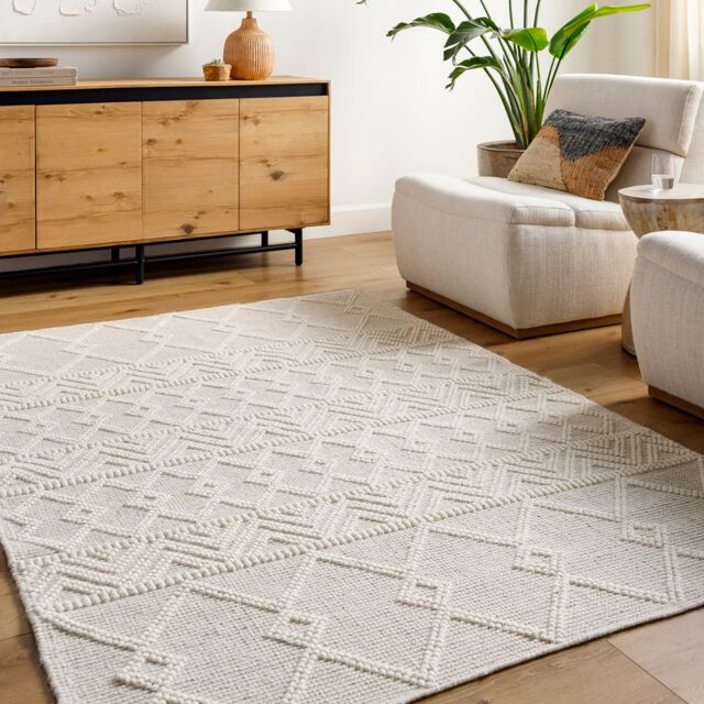 Livabliss Hygge-Hand Woven Charcoal White Wool Global Living Dining Bedroom Rug in Beige - Size: 90 cm x 150 cm - image 1