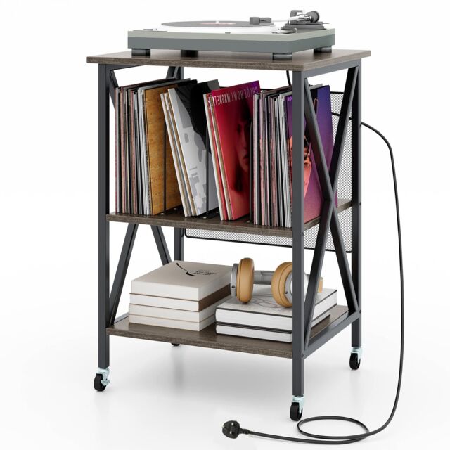 Costway Record Player Stand Turntable Stand Vinyl Storage Cabinet in Grey - image 1