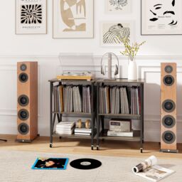 Costway Record Player Stand Turntable Stand Vinyl Storage Cabinet in Grey - thumbnail 8