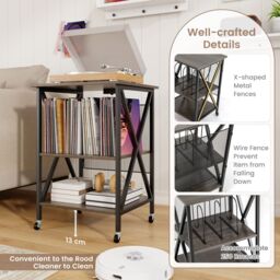 Costway Record Player Stand Turntable Stand Vinyl Storage Cabinet in Grey - thumbnail 9