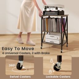Costway Record Player Stand Turntable Stand Vinyl Storage Cabinet in Grey - thumbnail 5