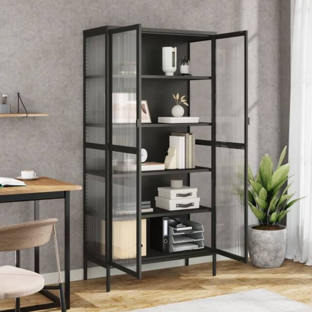 Berkfield Home Highboard Black 85x40x180 cm Glass & Steel - Size: 85 x 40 x 180 cm - image 1