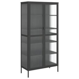 Berkfield Home Highboard Black 85x40x180 cm Glass & Steel - Size: 85 x 40 x 180 cm - thumbnail 3