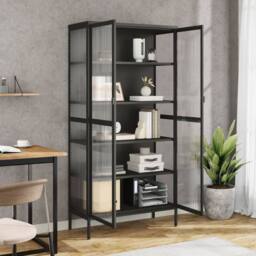 Berkfield Home Highboard Black 85x40x180 cm Glass & Steel - Size: 85 x 40 x 180 cm