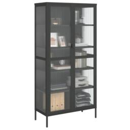Berkfield Home Highboard Black 85x40x180 cm Glass & Steel - Size: 85 x 40 x 180 cm - thumbnail 4