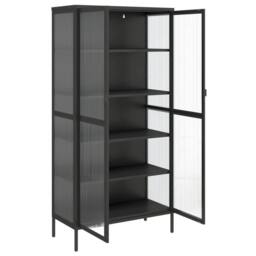 Berkfield Home Highboard Black 85x40x180 cm Glass & Steel - Size: 85 x 40 x 180 cm - thumbnail 8