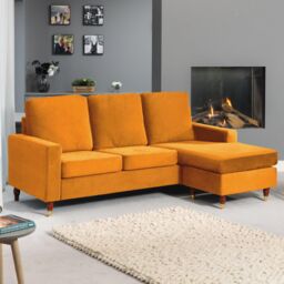 Artemis Home Hendrick Velvet Reversible Corner Sofa in Orange - thumbnail 1