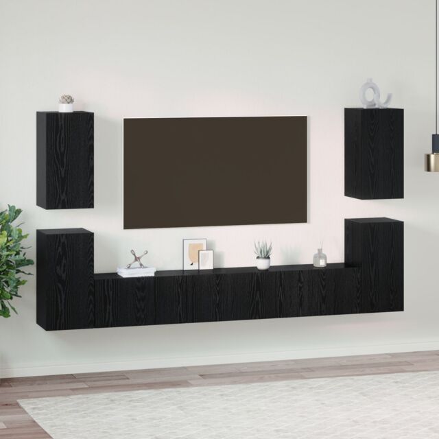 Berkfield Home TV Cabinet with Shelf Other with Storage with Door 7 pcs Black oak Engineered wood - image 1