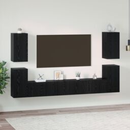 Berkfield Home TV Cabinet with Shelf Other with Storage with Door 7 pcs Black oak Engineered wood - thumbnail 1