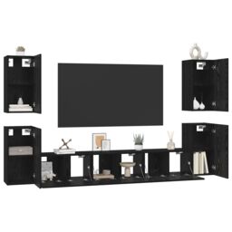 Berkfield Home TV Cabinet with Shelf Other with Storage with Door 7 pcs Black oak Engineered wood - thumbnail 3