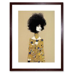 "Artery8 Wall Art Print Klimt Style Retro Boho Afro Hair Abstract Gold Dress Artwork Framed 9X7 Inch in Brown - Size: W7"" x H9""" - thumbnail 1