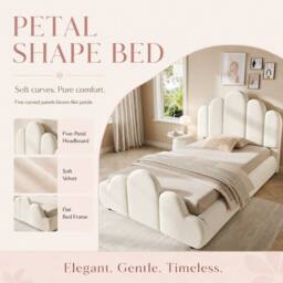 Merax 3FT Single Petal Upholstered Bedstead Cloud Child's Bed Frame in Beige - thumbnail 8