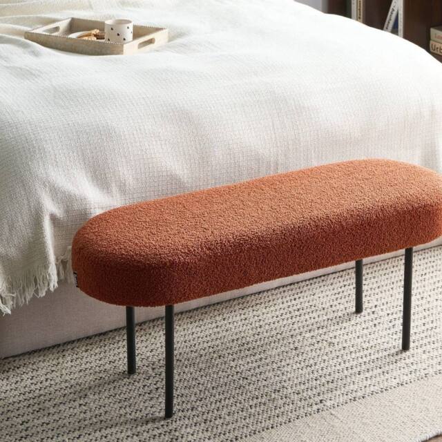 Wyld and Coco Golden Brown Boucle Bench Slim Iron Legs Oval Seat W98 x D35 x H38cm - image 1