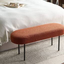 Wyld and Coco Golden Brown Boucle Bench Slim Iron Legs Oval Seat W98 x D35 x H38cm - thumbnail 1