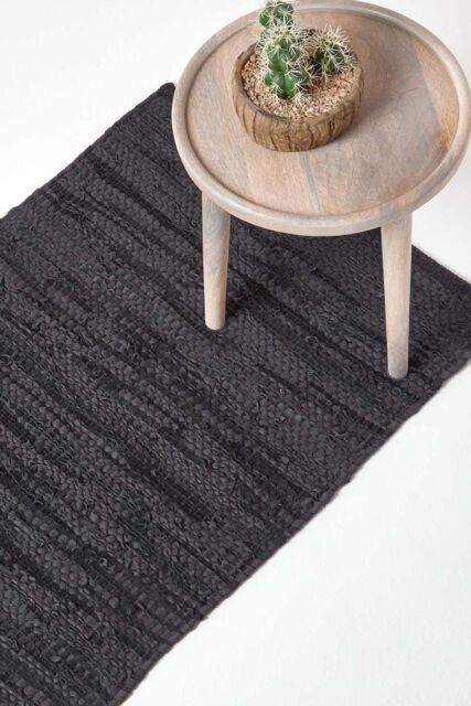 Homescapes Denver Leather Woven Hall Runner, 66 x 200 cm in Black - Size: 66 cm x 200 cm - image 1