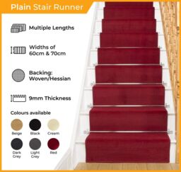 runrug Stair Runner Carpet for Staircases - Soft & Comfy, 9mm - 'Plain' in Black - Size: 70 cm x 690 cm - thumbnail 2