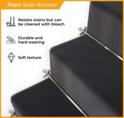 runrug Stair Runner Carpet for Staircases - Soft & Comfy, 9mm - 'Plain' in Black - Size: 70 cm x 690 cm - thumbnail 3