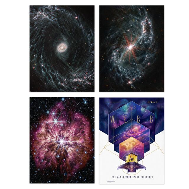 Artery8 Pack of 4 NASA James Webb Space Telescope Images Prelude to Supernova Gas Dust Galaxies NGC 7496 NGC 1433 Unframed Wall Art Living Room - image 1
