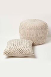 Homescapes Sofia Pleated Velvet Pouffe in Cream - thumbnail 6