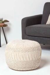 Homescapes Sofia Pleated Velvet Pouffe in Cream - thumbnail 2