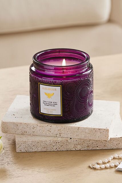 SHEONLY Juniper & Lavender Soy Wax Scented Candle with Embossed Cup in Purple - image 1