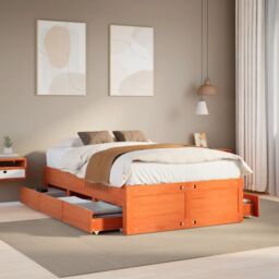 Berkfield Home Bed Frame without Mattress with Drawers Wax Brown 135x190 cm Double Solid Wood Pine - thumbnail 1