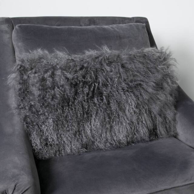 Native Natural Grey Curly Sheepskin Cushion 30x50cm - Size: 30x50 cm - image 1