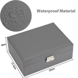 EONLION 2 Layer Jewellery Box Organizer Rings Necklaces Jewellry Storage Box in Grey - thumbnail 2