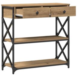 Berkfield Home Console Table Artisan Oak 75x28x75 cm Engineered Wood & Steel in Brown - Size: 75 x 28 x 75 cm - thumbnail 2