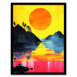 "Artery8 Guilin China Sunset Vibrant Abstract Painting Framed Art Print in Yellow - Size: W12"" x H16""" - thumbnail 1