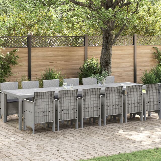 Berkfield Home 13 Piece Garden Dining Set with Cushions Light Grey Poly Rattan - image 1