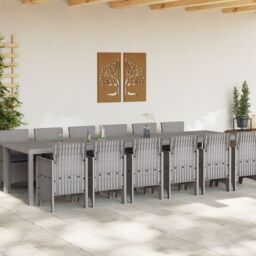 Berkfield Home 13 Piece Garden Dining Set with Cushions Light Grey Poly Rattan - thumbnail 3