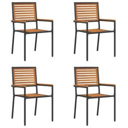 Berkfield Home Outdoor Chairs 4 pcs PE rattan, Solid acacia wood in Black - thumbnail 2
