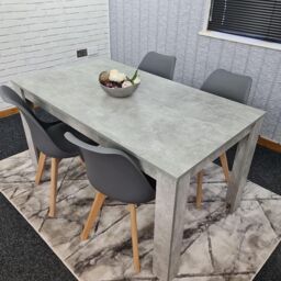 KOSY KOALA Stone Grey Effect Wood Dining Table Set with 4 Grey Plastic Chairs Modern Dining Room Furniture in Brown - thumbnail 6