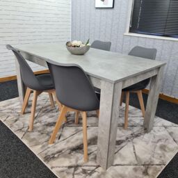 KOSY KOALA Stone Grey Effect Wood Dining Table Set with 4 Grey Plastic Chairs Modern Dining Room Furniture in Brown - thumbnail 4