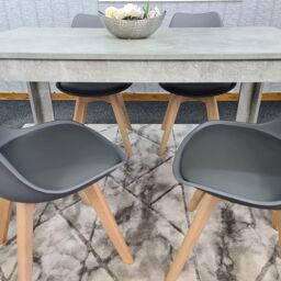 KOSY KOALA Stone Grey Effect Wood Dining Table Set with 4 Grey Plastic Chairs Modern Dining Room Furniture in Brown - thumbnail 9
