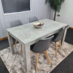 KOSY KOALA Stone Grey Effect Wood Dining Table Set with 4 Grey Plastic Chairs Modern Dining Room Furniture in Brown - thumbnail 8
